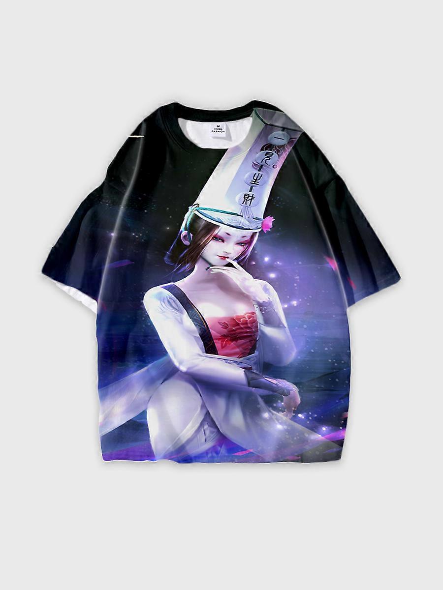 T-shirt round neck Character Pattern loose short sleeve P1218