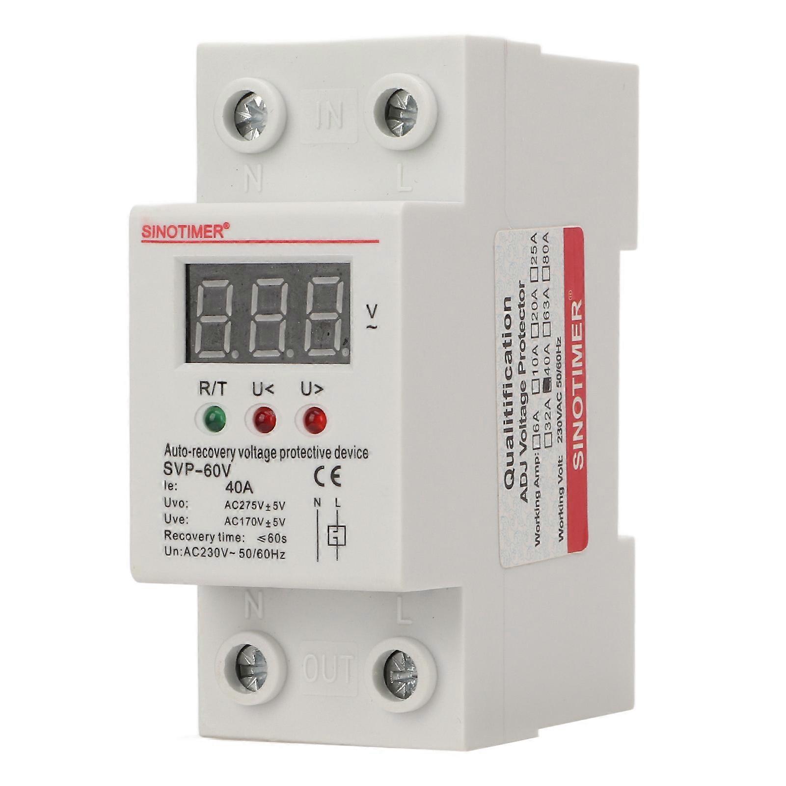 Auto Recovery Voltage Protectve Device 230V Single Phase LED Digital Display Over Under Voltage Protector