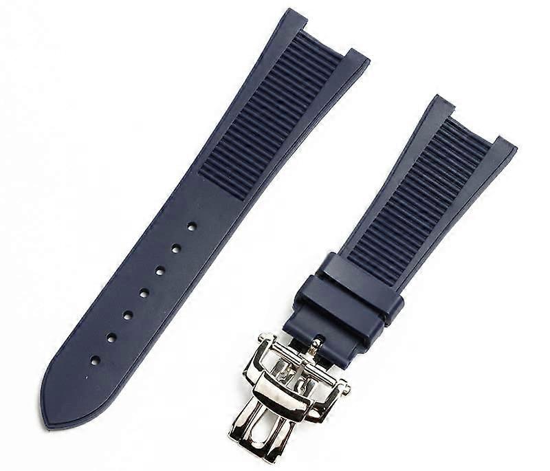 25mm Rubber Silicone Watch Band For Patek Philips Nautilus Series Bracelet With Folding Buckle Blue