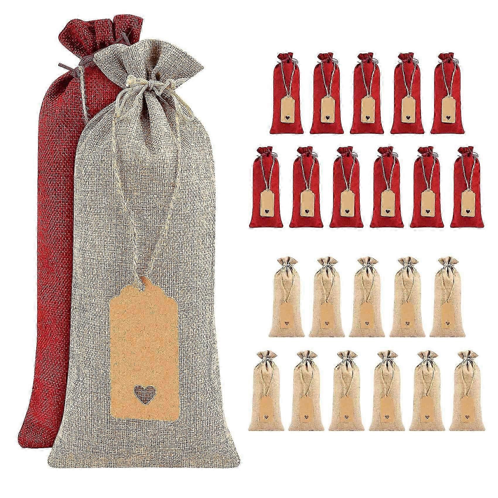 24 Pcs Burlap Wine Bags Bags,with Drawstrings,Tags