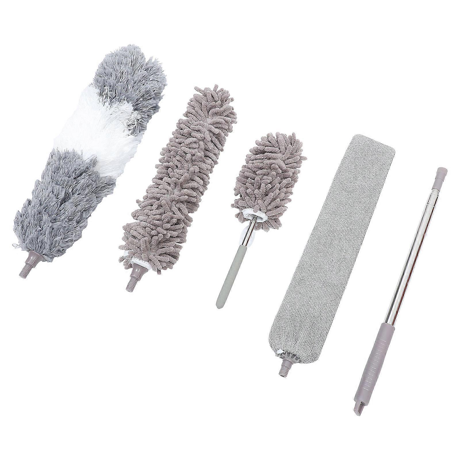 Telescopic Dust Cleaning Tool Set For Household Users In Grey Featuring Ceiling Dust Cleaning Function 5-Pcs