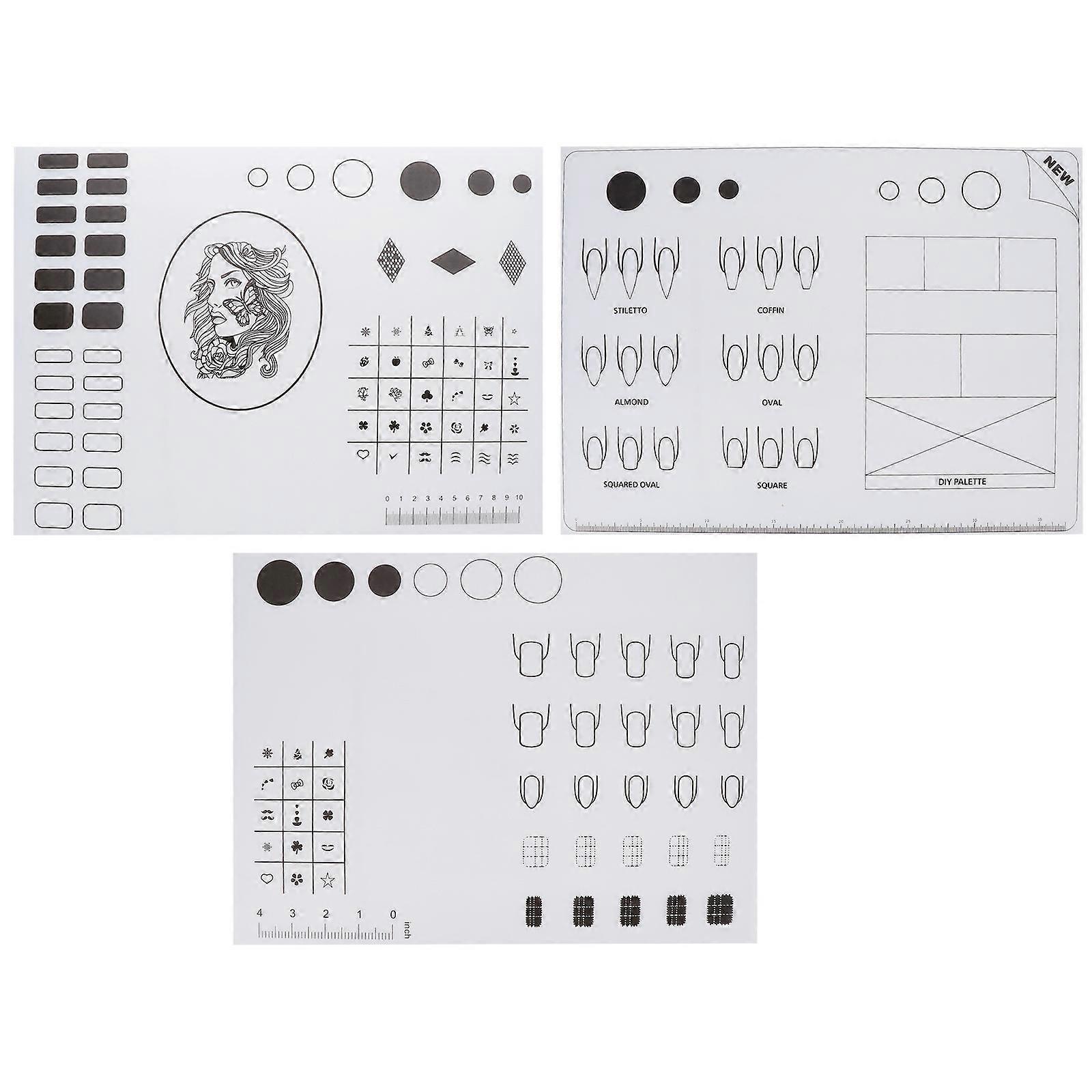 Nail Art Practice Pad with Foldable Washable Silicone Mat for Salon 3 Pcs