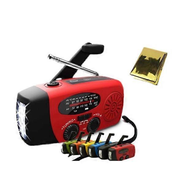 Krankradio med overlevelsestæppe Nødtæppe & Solcelleoplader / Nødradio & Powerbank Rød