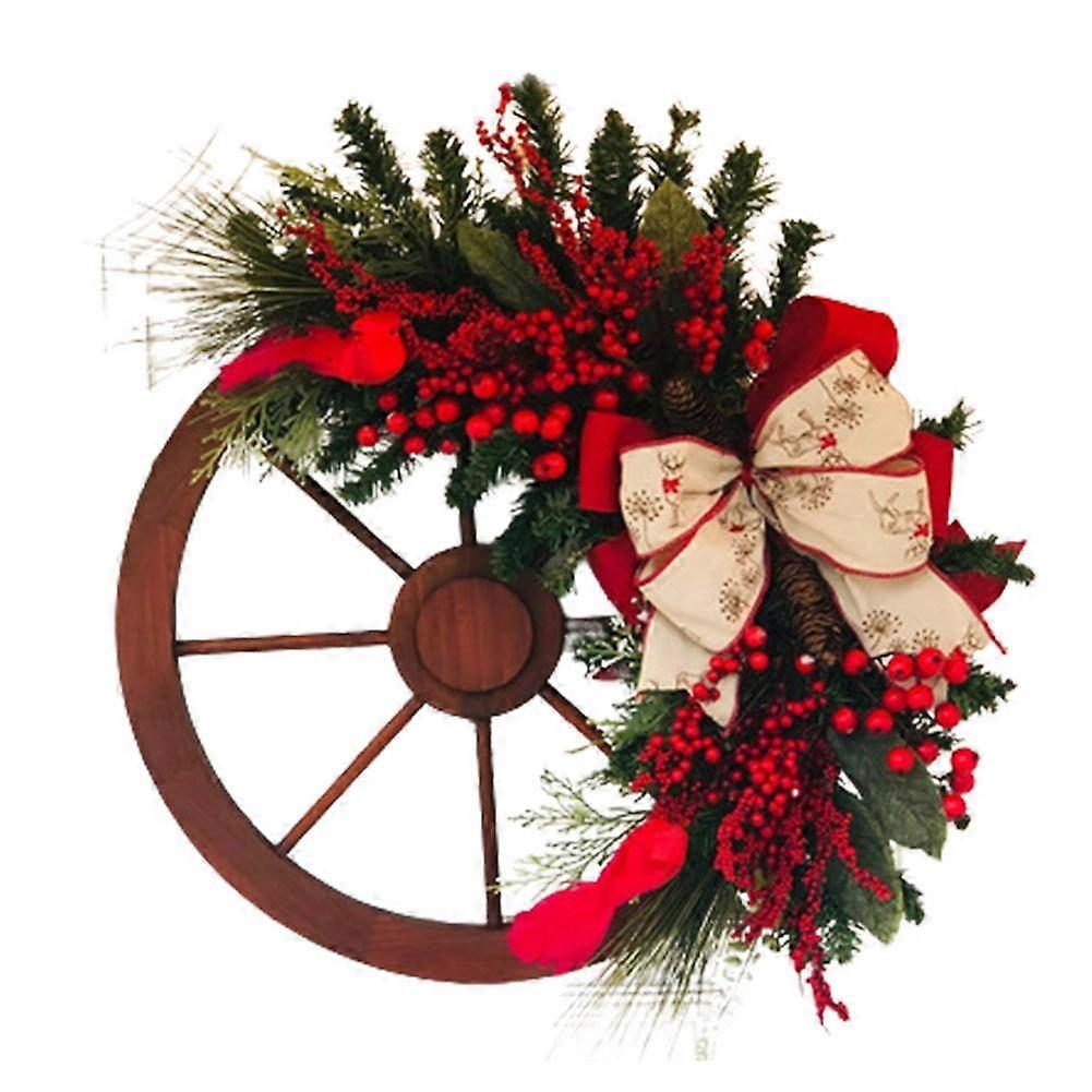 Christmas Door Wreath Retro Wagon Wreath Wheels Handmade Christmas Pine Wreath Reusable Christmas Wreath For Wedding Ho