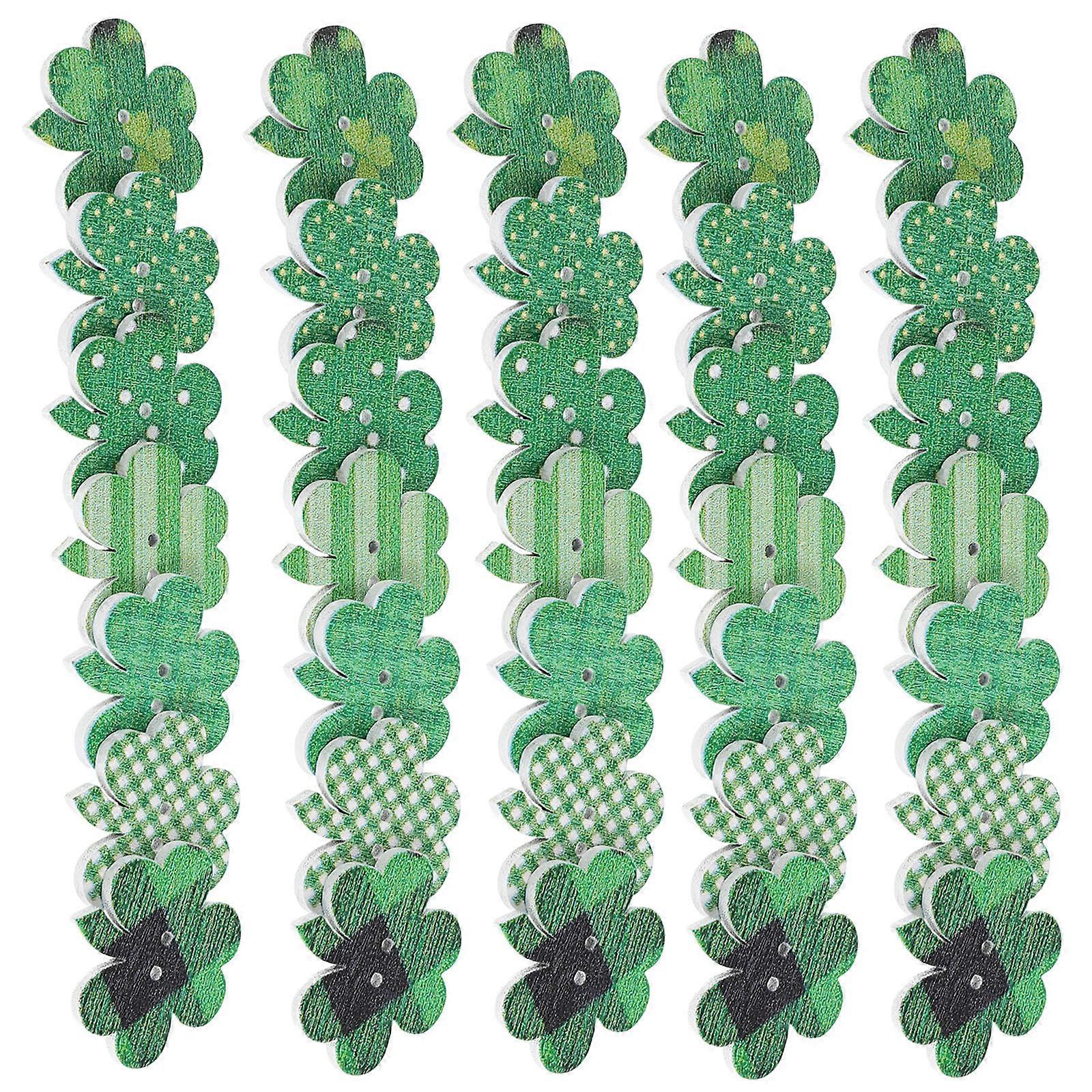 Irish Theme Party Buttons, Wooden Shamrock Design for DIY Crafts and Sewing