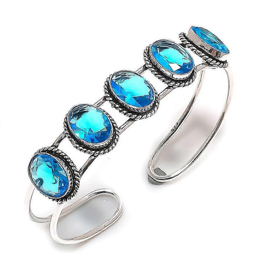 Blue Topaz Gemstone 925 Sterling Silver Cuff Bangle Adjustable