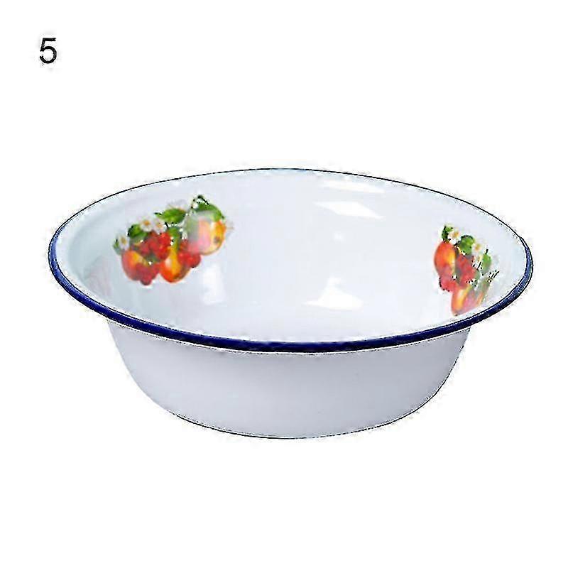 AURA Enamel Bowl With Nostalgic Fruit Pattern - Thickened, Washable Soup Basin For Dinner