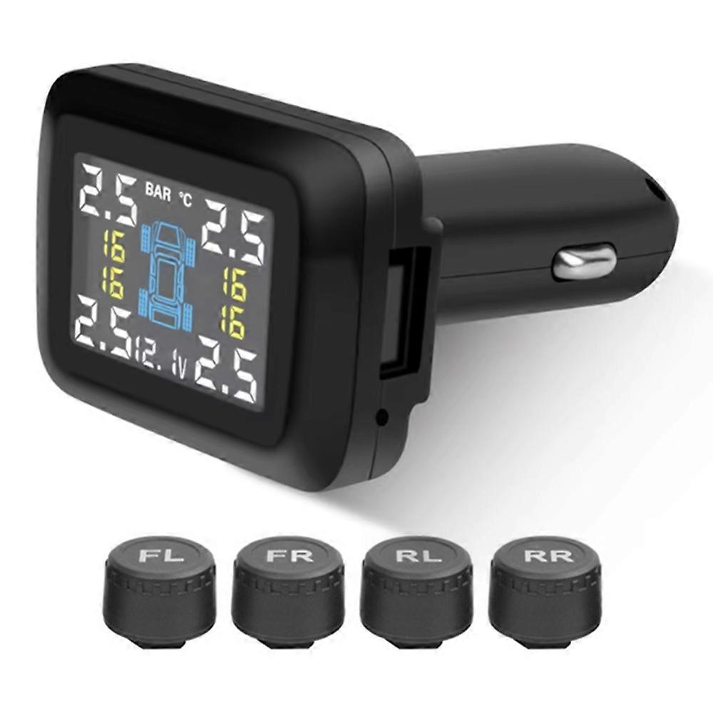 TKdaddy TY09 Car Tire Pressure Monitor TPMS Cigarette Lighter Real-Time Monitoring Device with 4 External Sensors