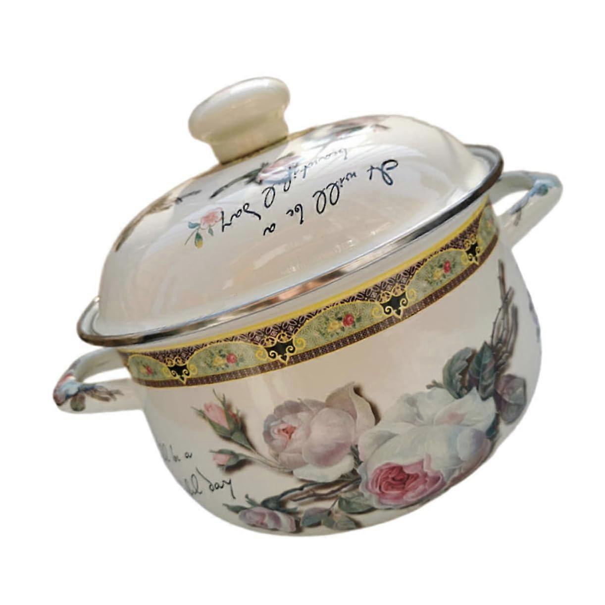 Enamel Stock Pot 8 Quart Large Cooking Pot White Deep Soup Maker Thickened Beige Stew Pot Flat Base