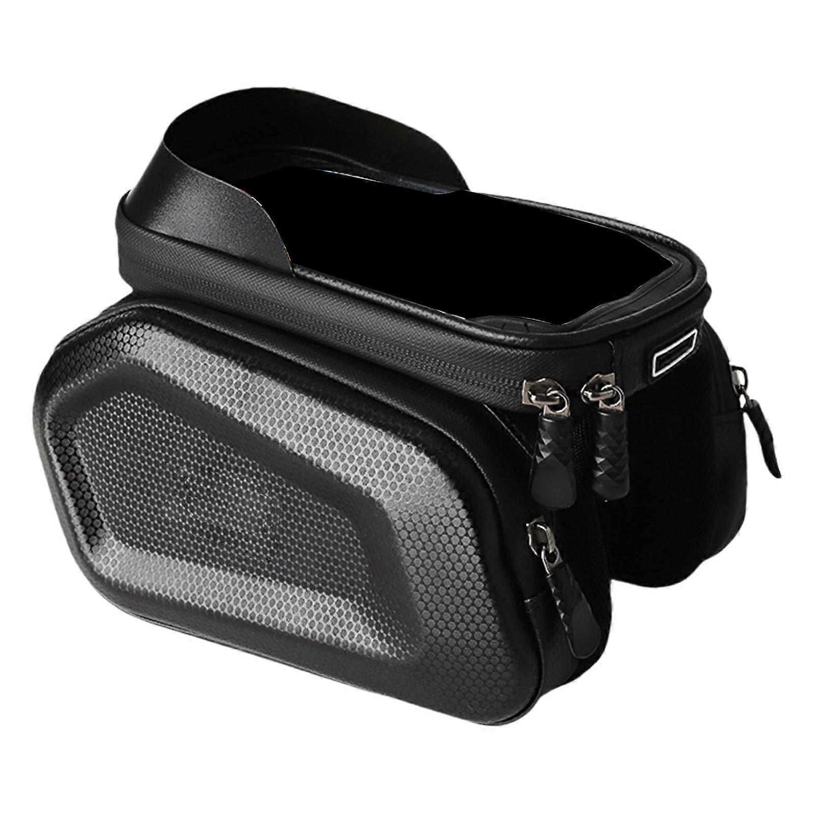 Touches Sensitive Bike Front Bag Ergonomic Touchscreen Phone Holder For Bicycles, Large Storage, Black EV Carbon Pattern