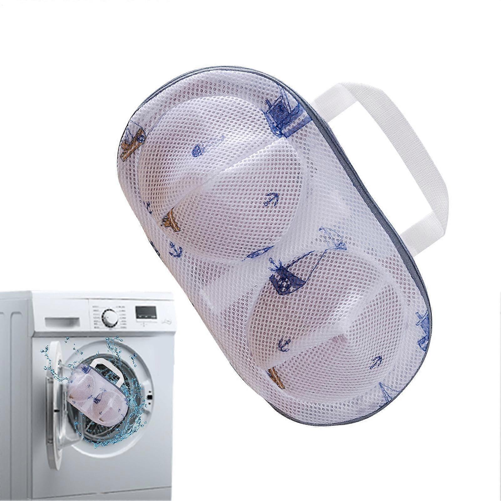 Mesh laundry bag with zipper, multifunctional protector for travel, home, blue sailboat.