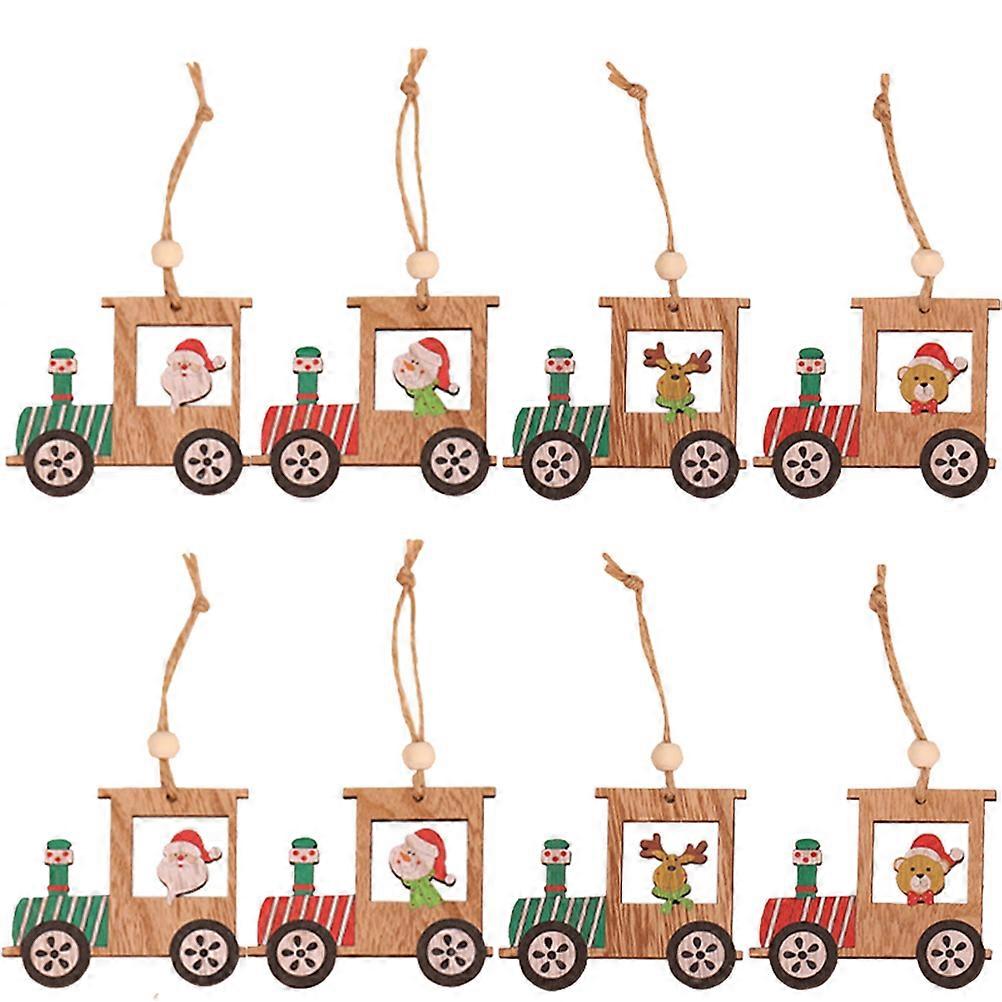 Christmas Tree Ornaments Mini Wooden Train Design For Rustic Decor 8Pcs Functioning Hanging