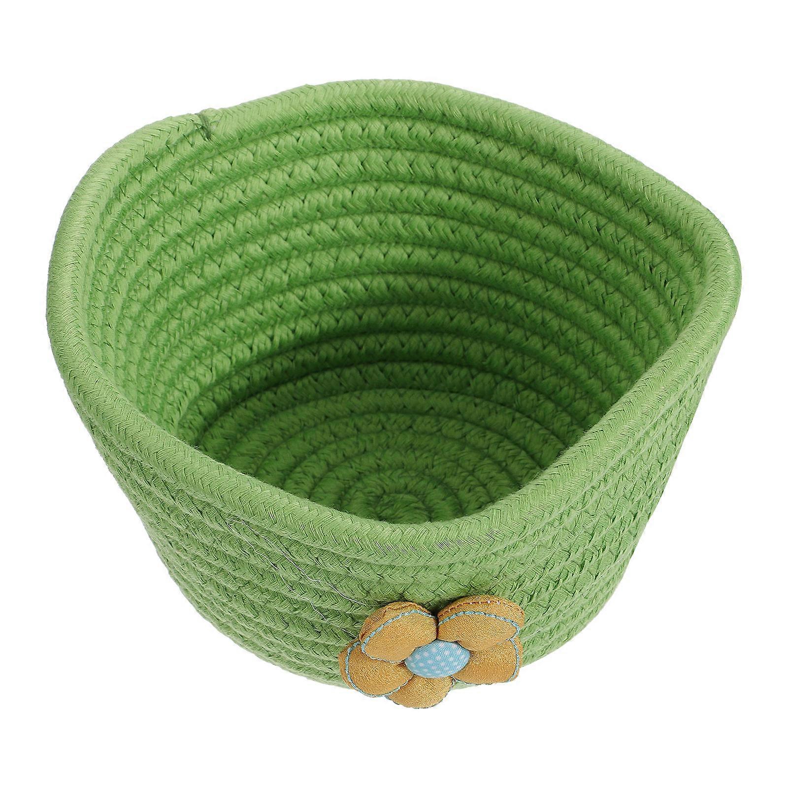Handwoven Woven Basket Storage Container For Home Office Organized From Green Cotton Material Providing 1Pcs Versatile Functionality