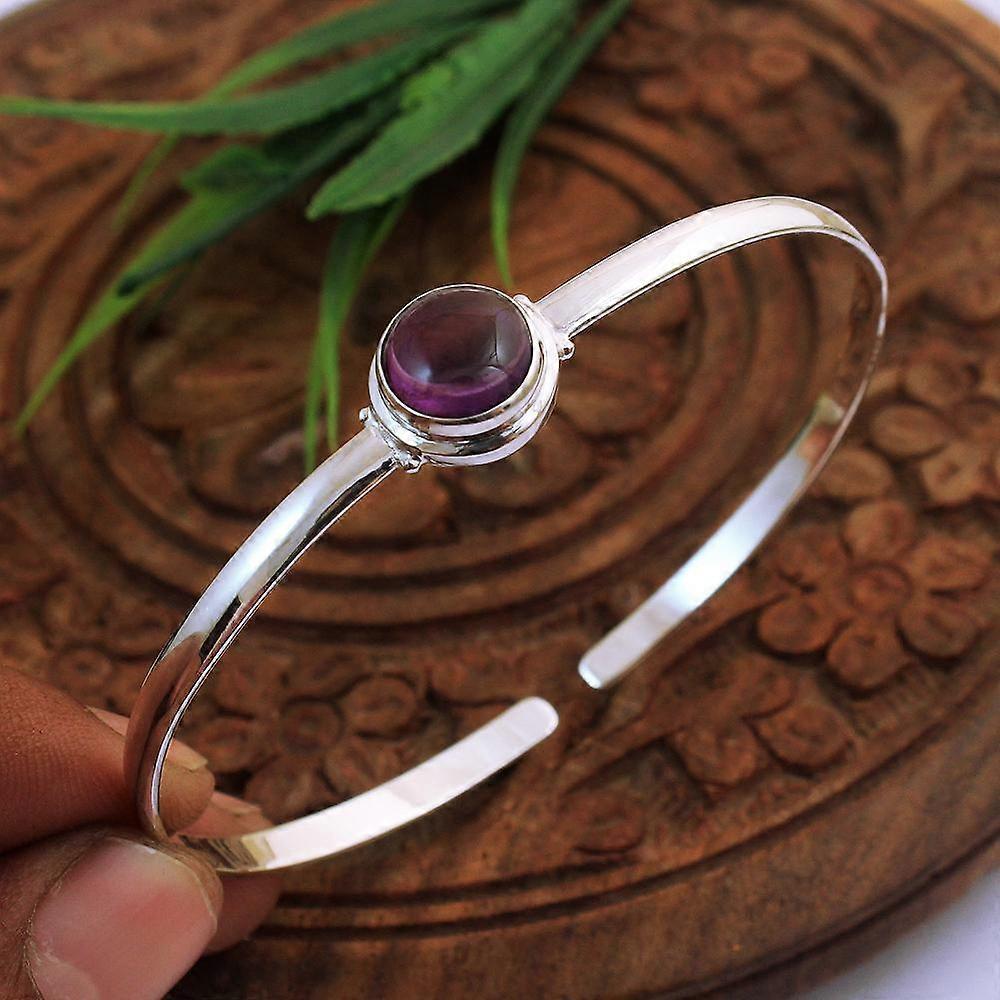 Natural Amethyst Handmade Bangle Bracelet Solid 925 Sterling Silver Jewelry