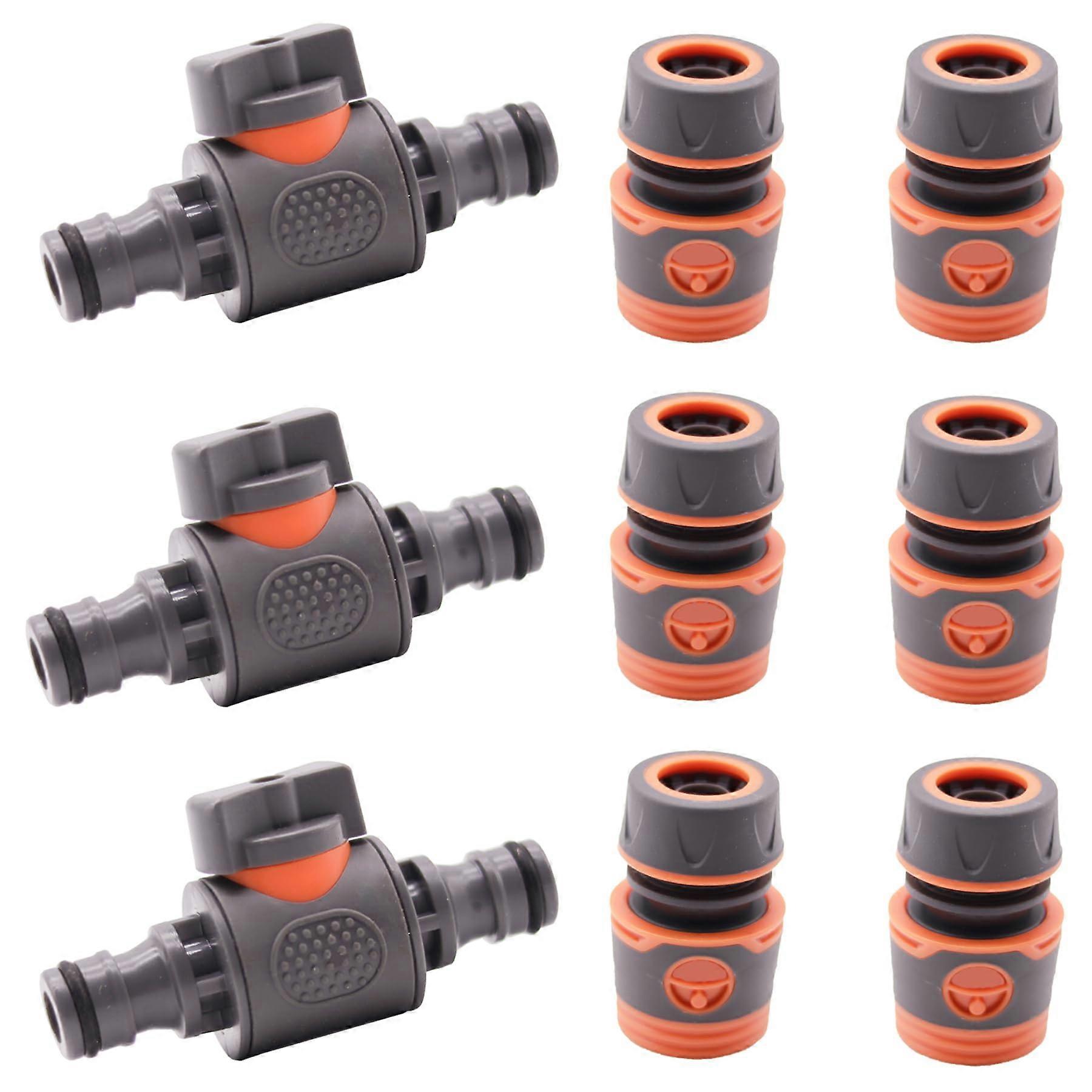 Hose Coupling, Quick Connection with Regulating Valve, for Garden Tools, 9 Pieces