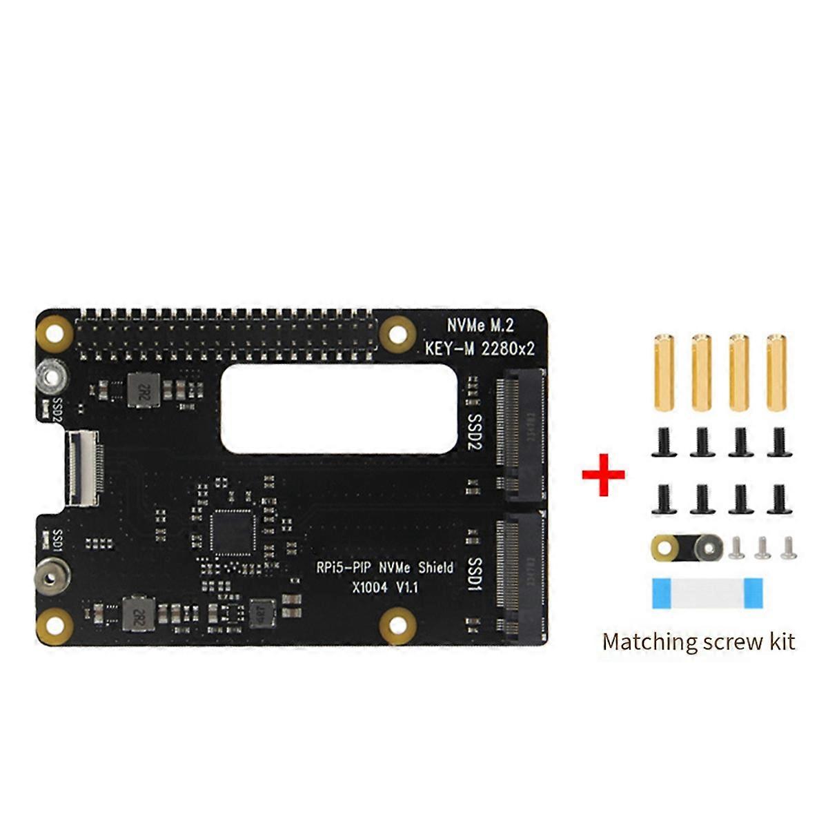 X1004 for 5 PCIe to M.2 NVMe Dual SSD Adapter Board HAT Pi5 Double 2280 (Support BOOT From NVME SSD)