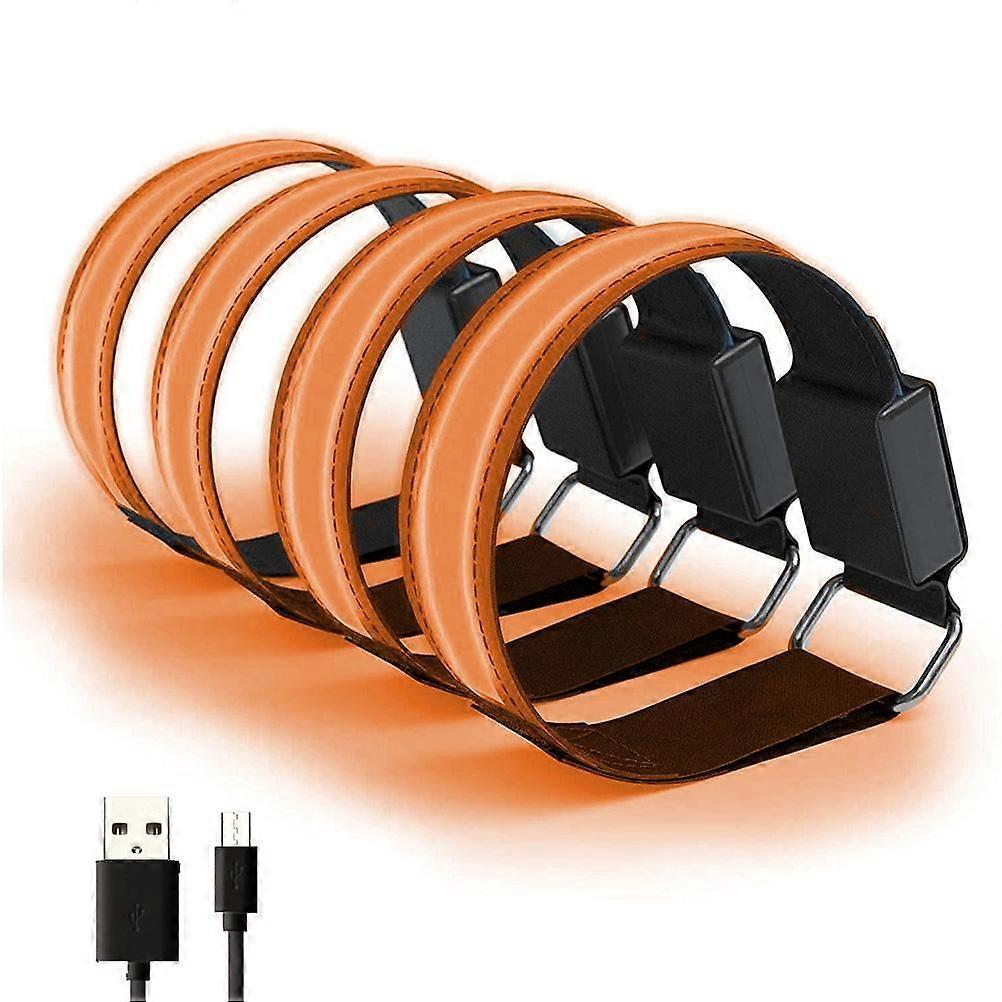 4Pcs LED Bracelet USB Rechargeable Reflective Band Adjustable Safety Light Up Armbands for Outdoor Jogging Running Cycling Sports
