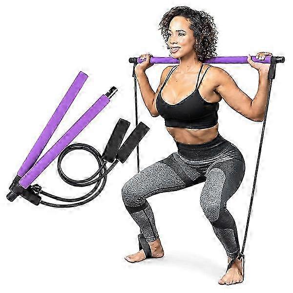 Pilates Bar Set Resistance Bands Adjustable Bands Exercise--Purple