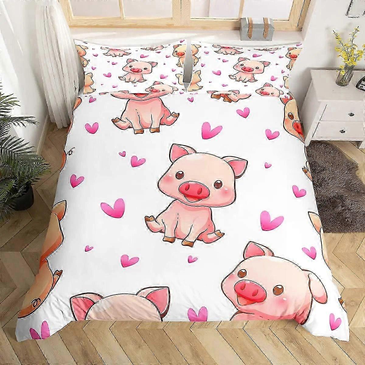 Kawaii Farm Animal Print Twin Bedding Set - Soft Pink Microfiber Quilt and Sheet Bundle