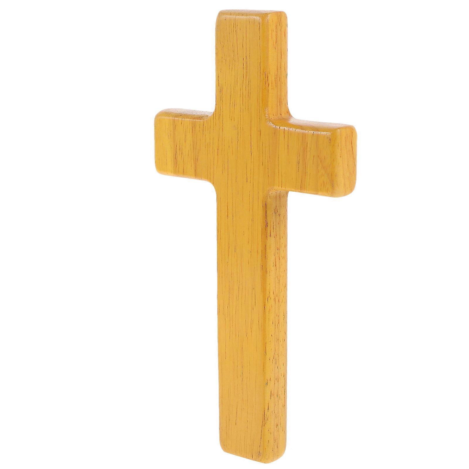 Wooden Cross Ornament for Decor Simple Yellow Design Artistic and Delicate 6.5 inches