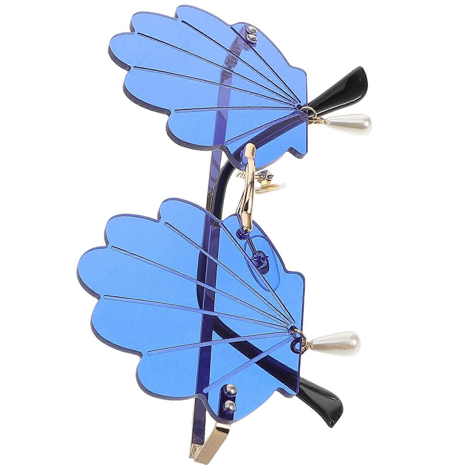 Shell Shaped Rimless Sunglasses for Party with Blue Frame