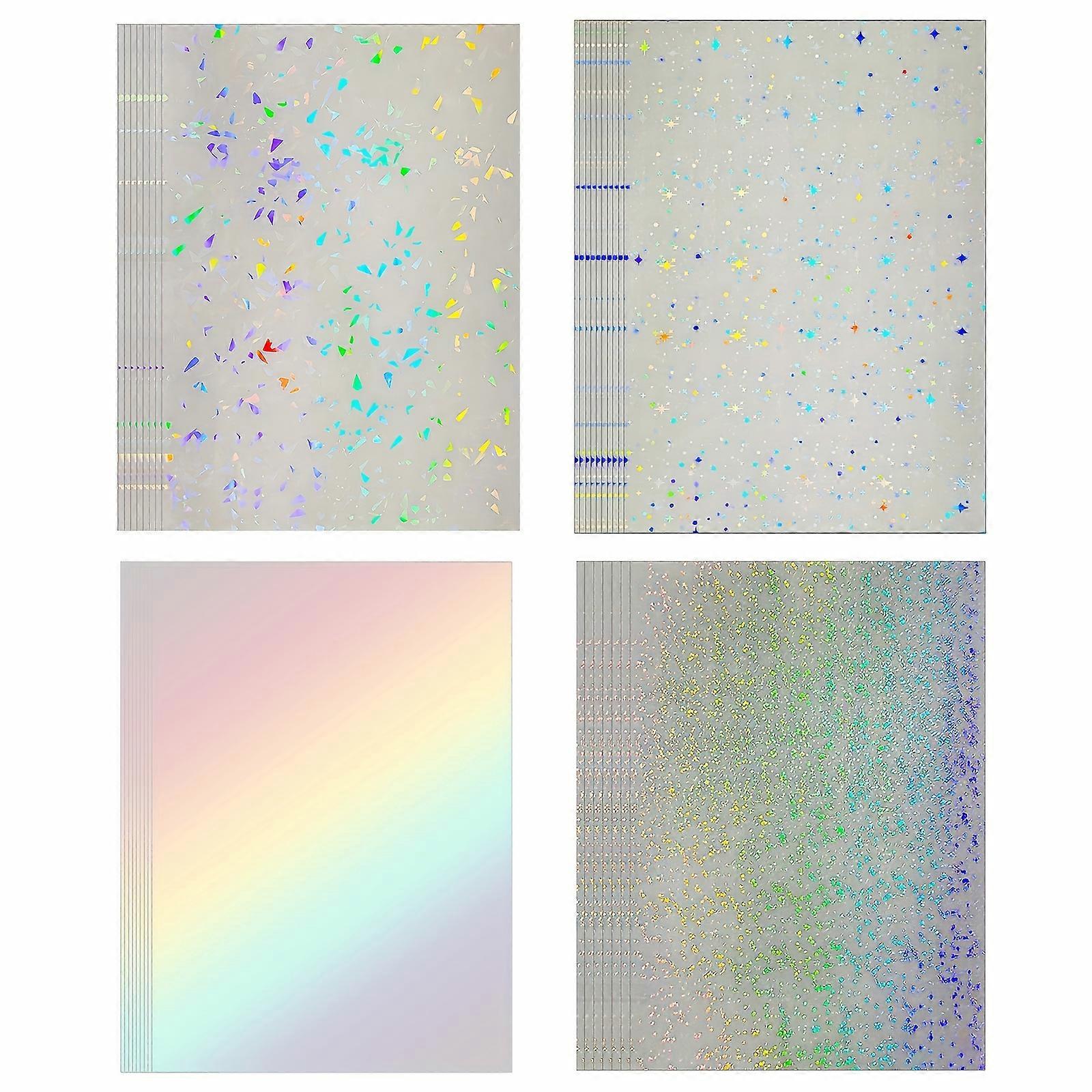 A4 4 Style Mix 40 PCS Cold Laminating Sheets Holographic Vinyl Sticker Not printable-Star,Rainbow,Gem,Dots