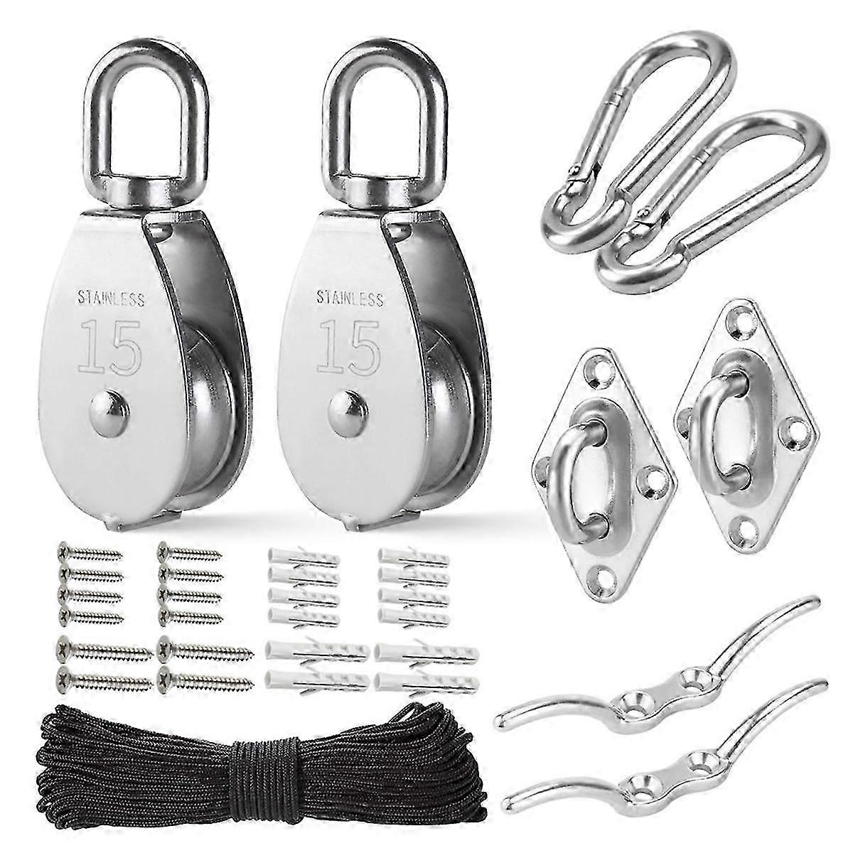 M15 Stainless Steel Heavy-Duty Pulley System Kit with Nylon Rope 4MM - Pulley Wheel, Block for Enhanced Performance
