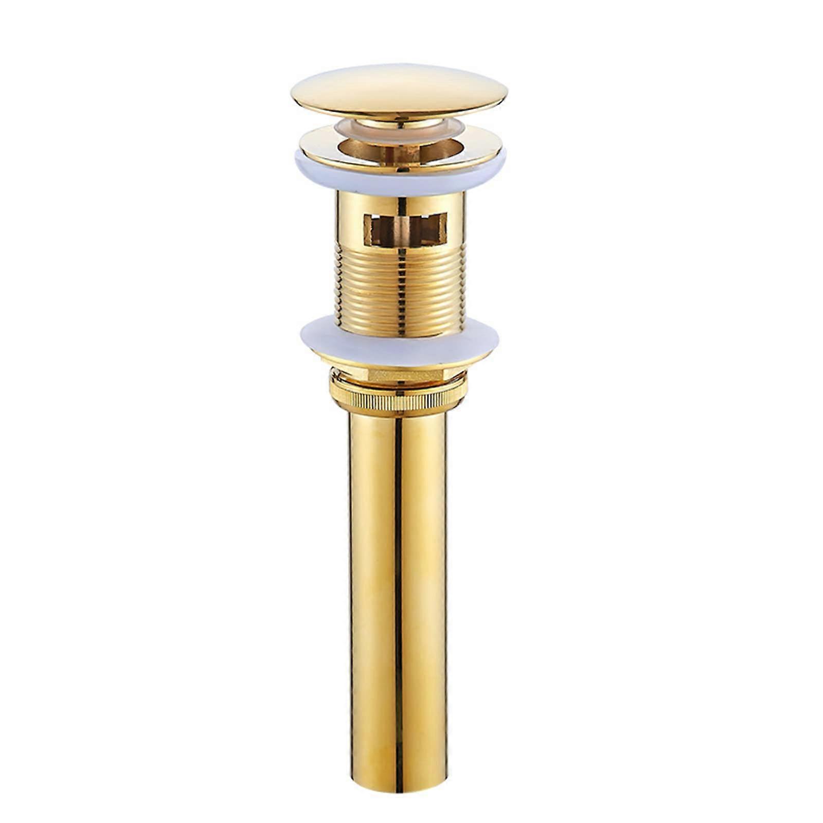 Pop Up Drain - Sink Push Button Stopper, Gold Brass Finish, 1/4 Inch, No Overflow Bathroom Sink Drain