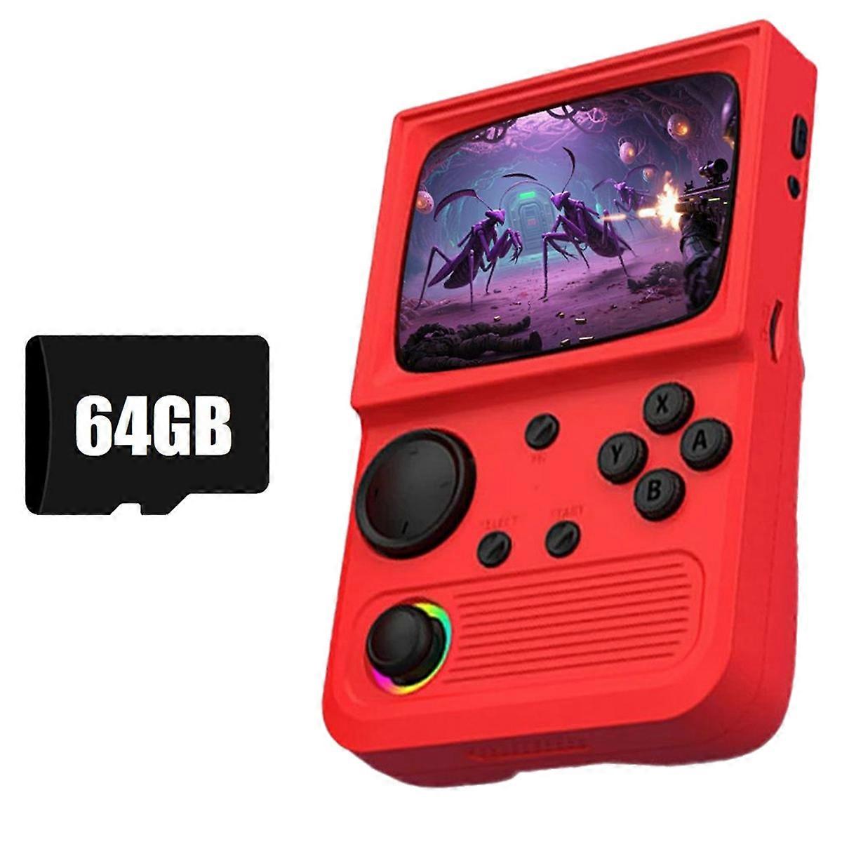 R36T Retro Handheld Game Console 64G 15000 Games 3.5 Inch IPS Screen Portable Pocket Video Game Player Red