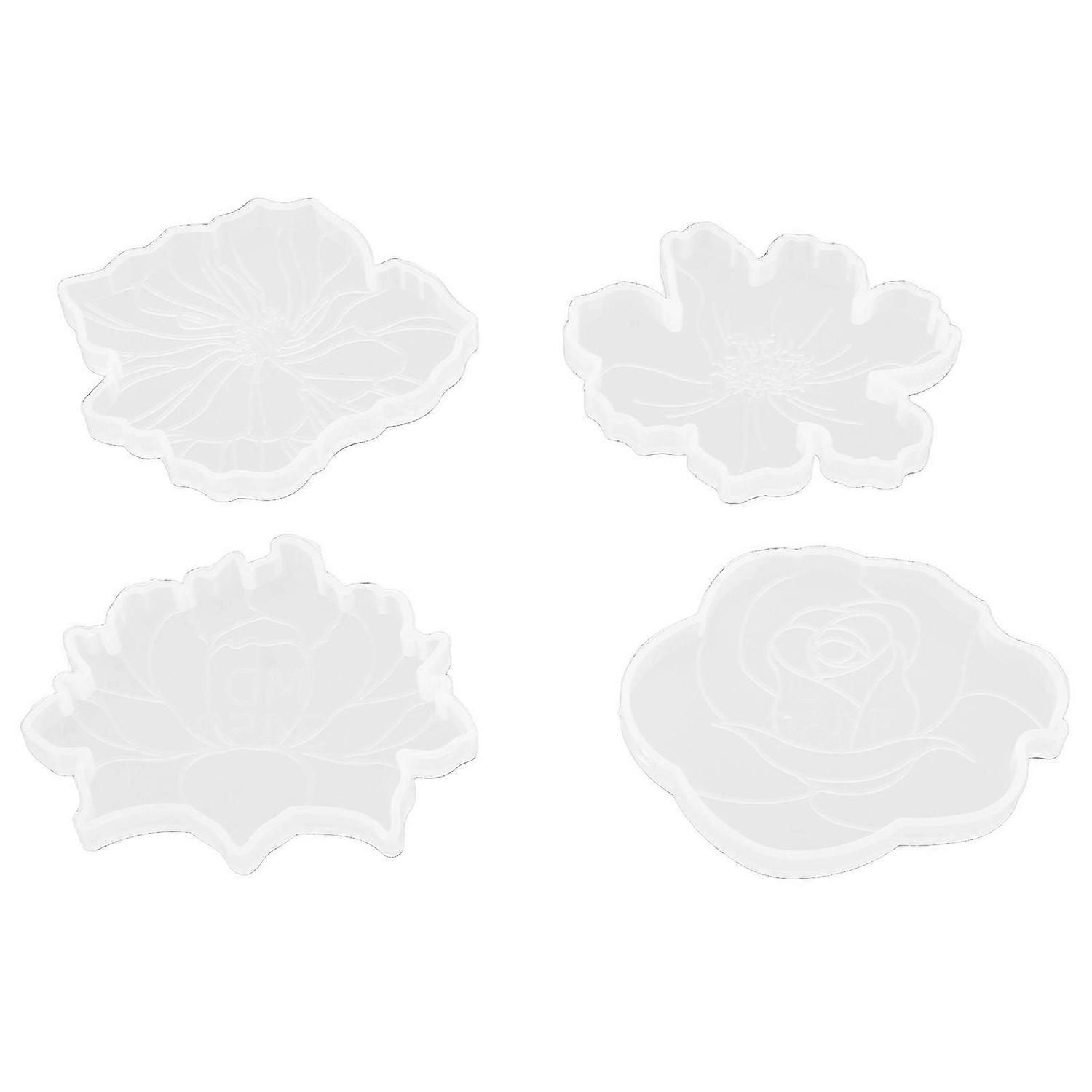 2025 Latest Model 4pcs Coaster Mold 4 Different Styles Flower Design Silicone