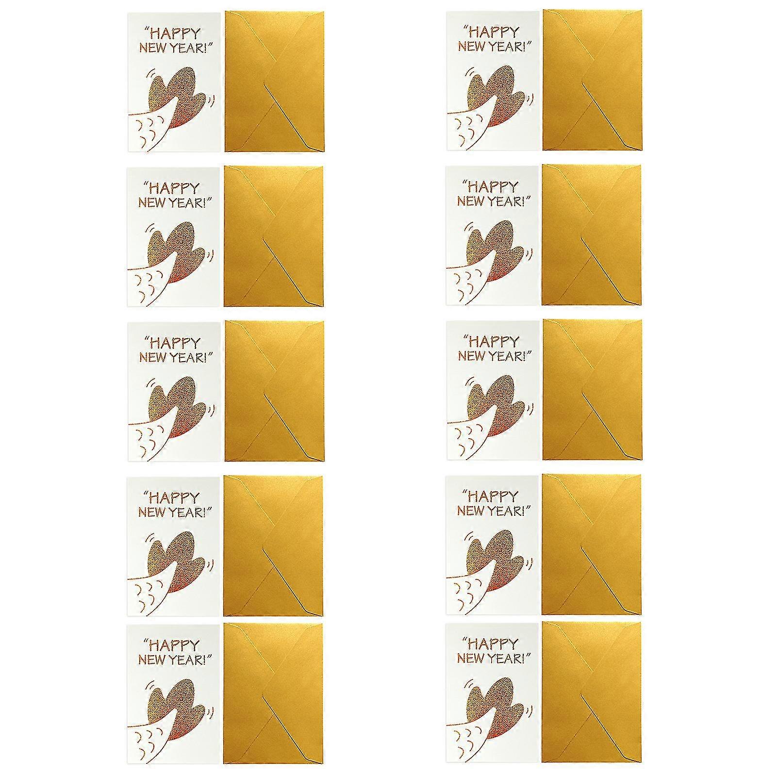 2025 10Pcs Happy New Year Greeting Card with Envelope Cartoon Letter Special Paper Chinese 2024 Year of The Dragon Blessing Card Kit