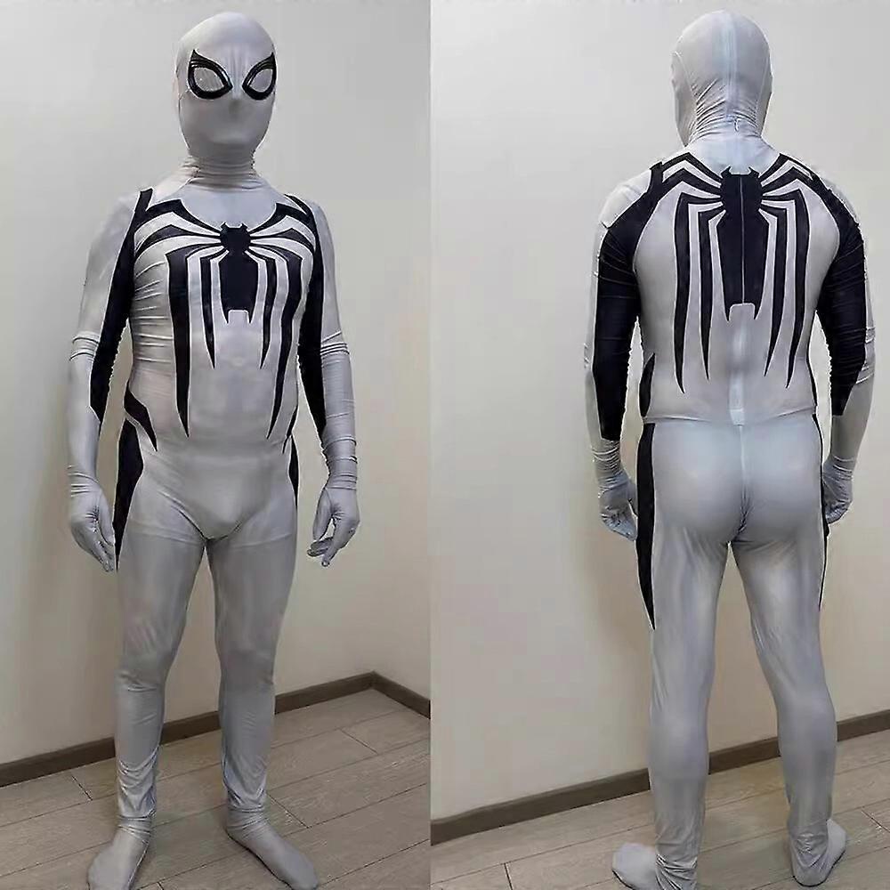 2025 White Spider-Man Anti-Virus Jumpsuit Cosplay Costume Halloween Adults and Children
