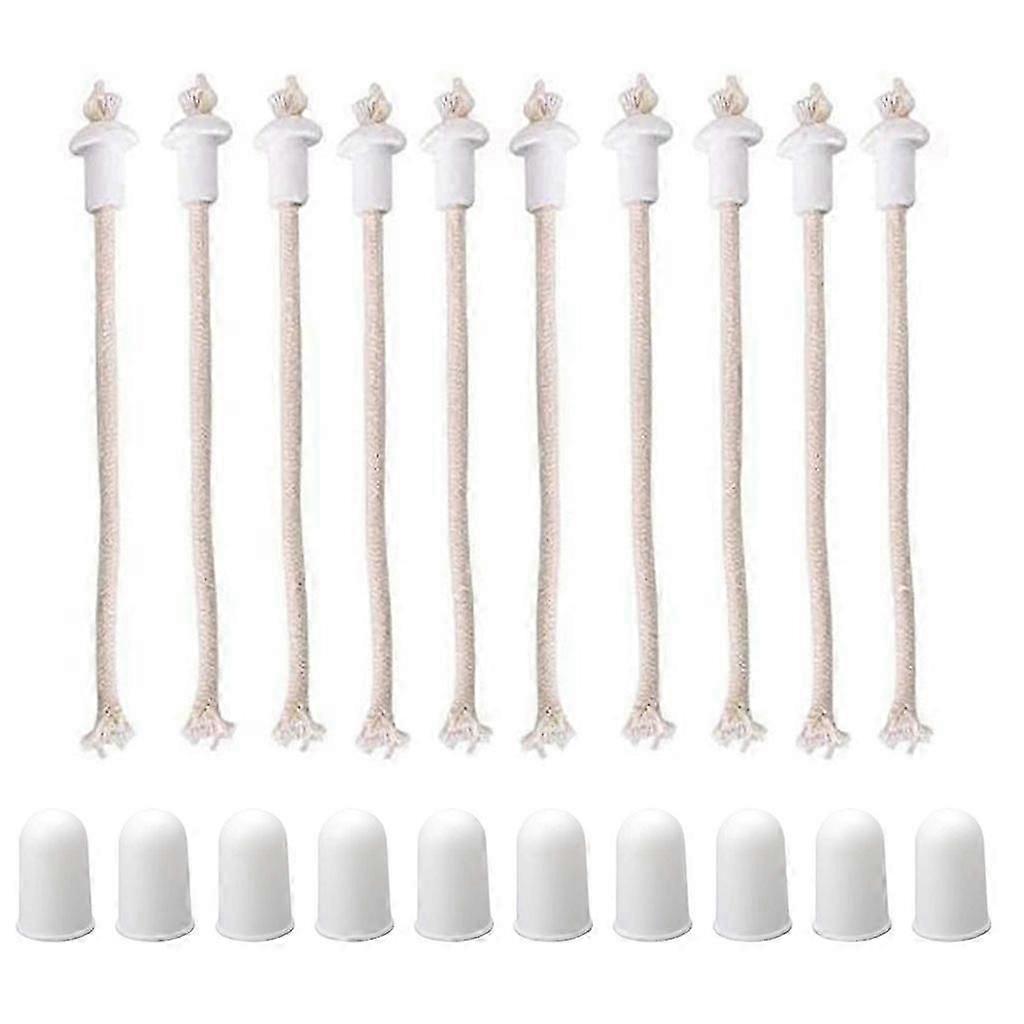 10 Sets Oil Lamp Wicks with Ceramic Holders and Covers Heat Resistant Cotton Replacement Lampwick for Alcohol Kerosene Oil Lantern Candle Torch for Bu