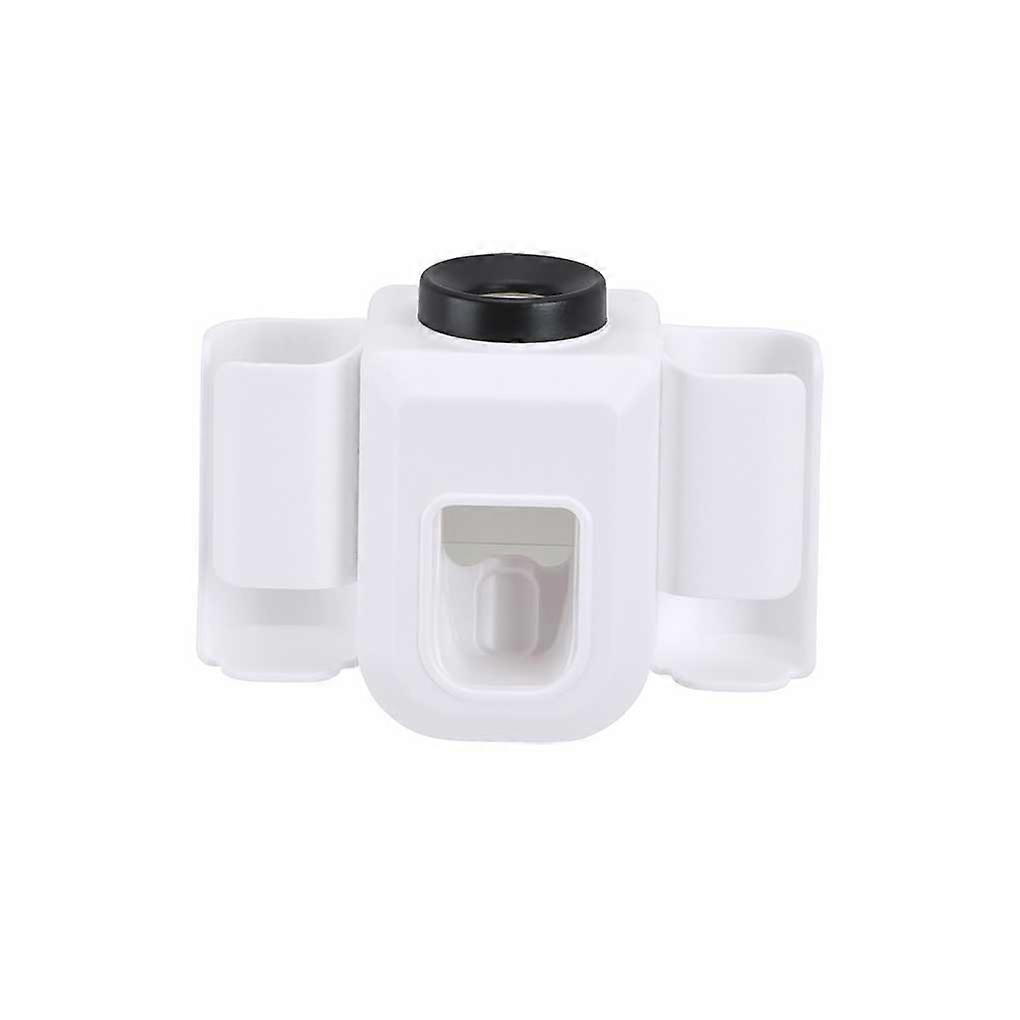 Toothbrush Holder Wall Mounted Toothpaste Dispenser Easy Install White