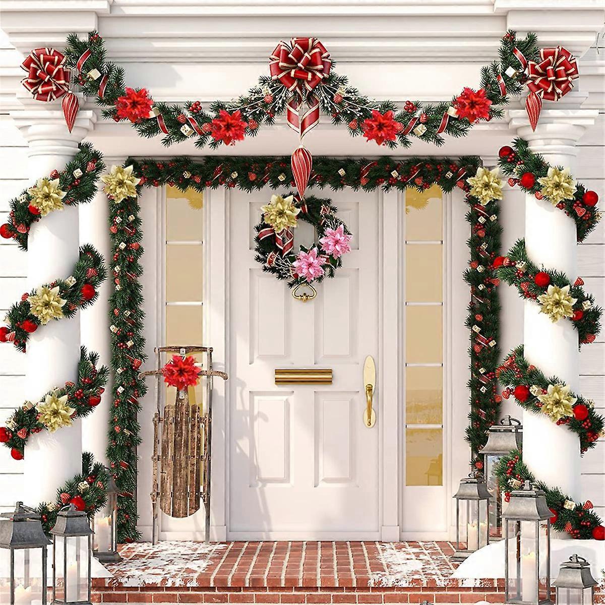 Large Artificial Christmas Flowers Decorating A