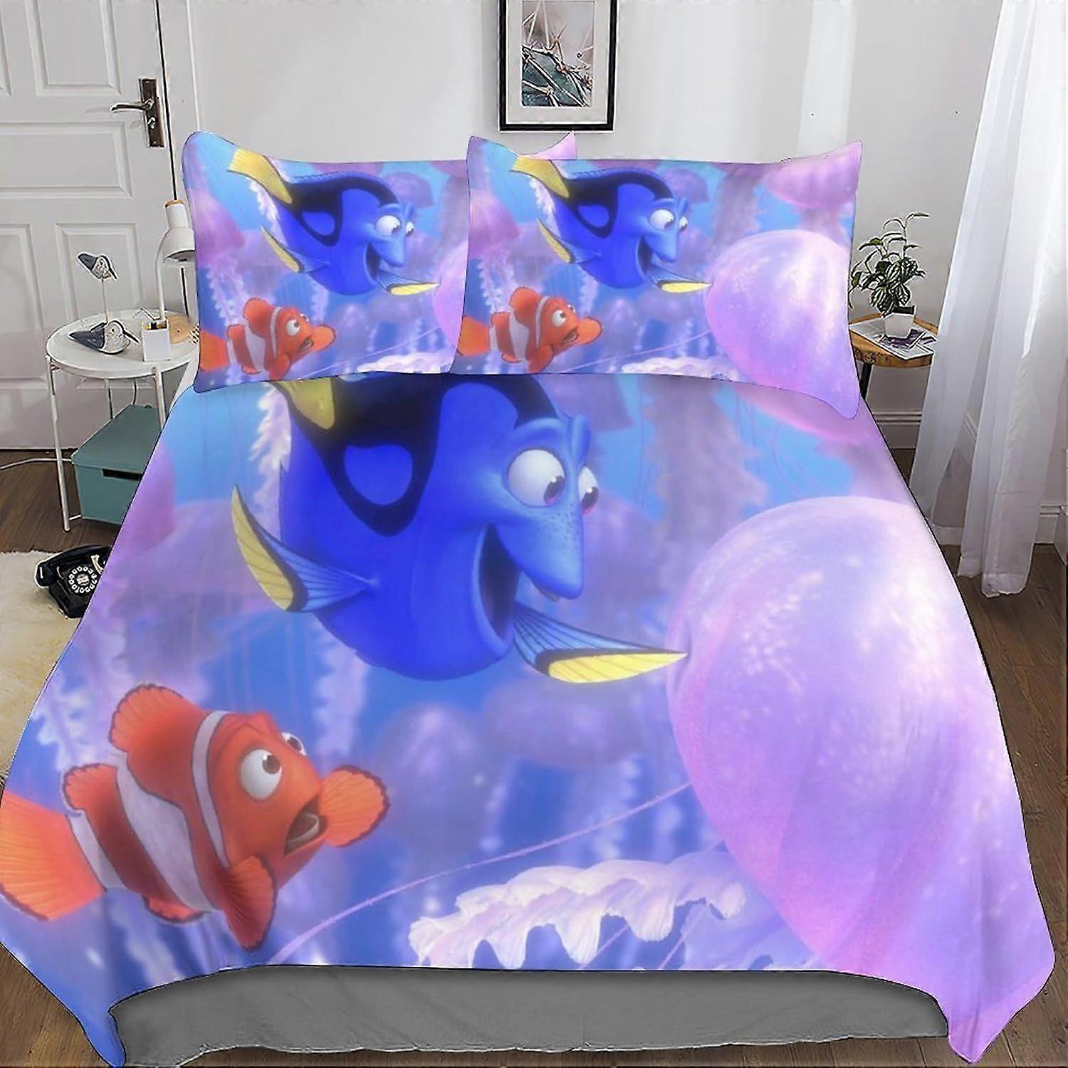 A386 Finding Nemo 3D Bedding Finding Dory Print Duvet Cover Set Soft Microfiber Duvet Cover with Pillowcases with Zipper Closure 3 Pieces,for Kids Tee