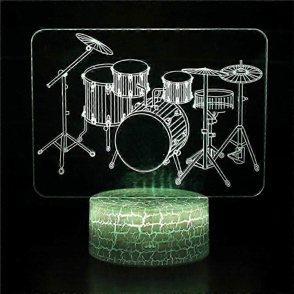 3D الوهم مصباح طبل طقم المزاج الخفيفة 7 تغيير اللون الاكريليك LED ضوء الليل USB كابلات غرفة النوم مكتب الديكور