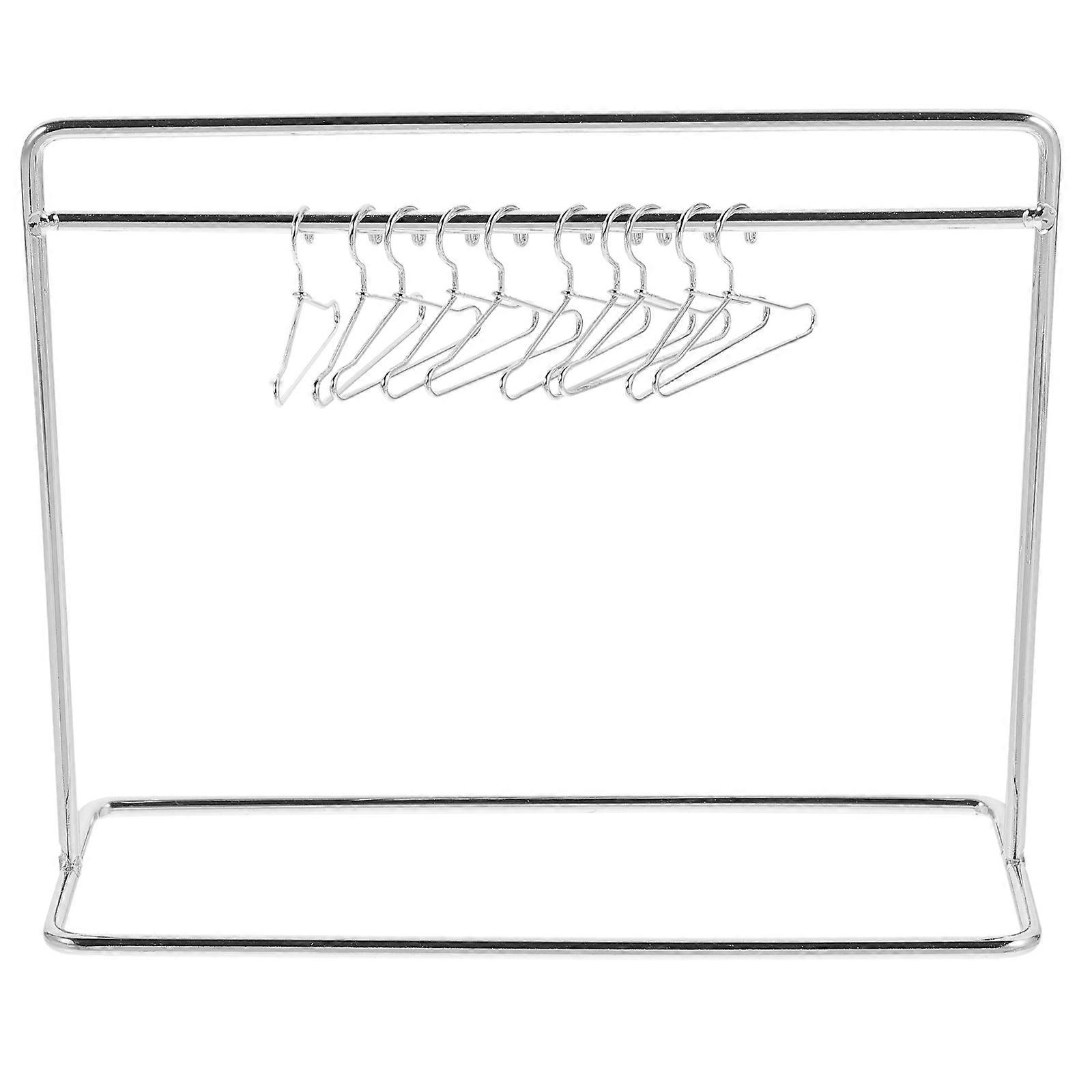 Miniature Cloth Rack Doll Hanger for Hanging Clothes 2Sets Silver
