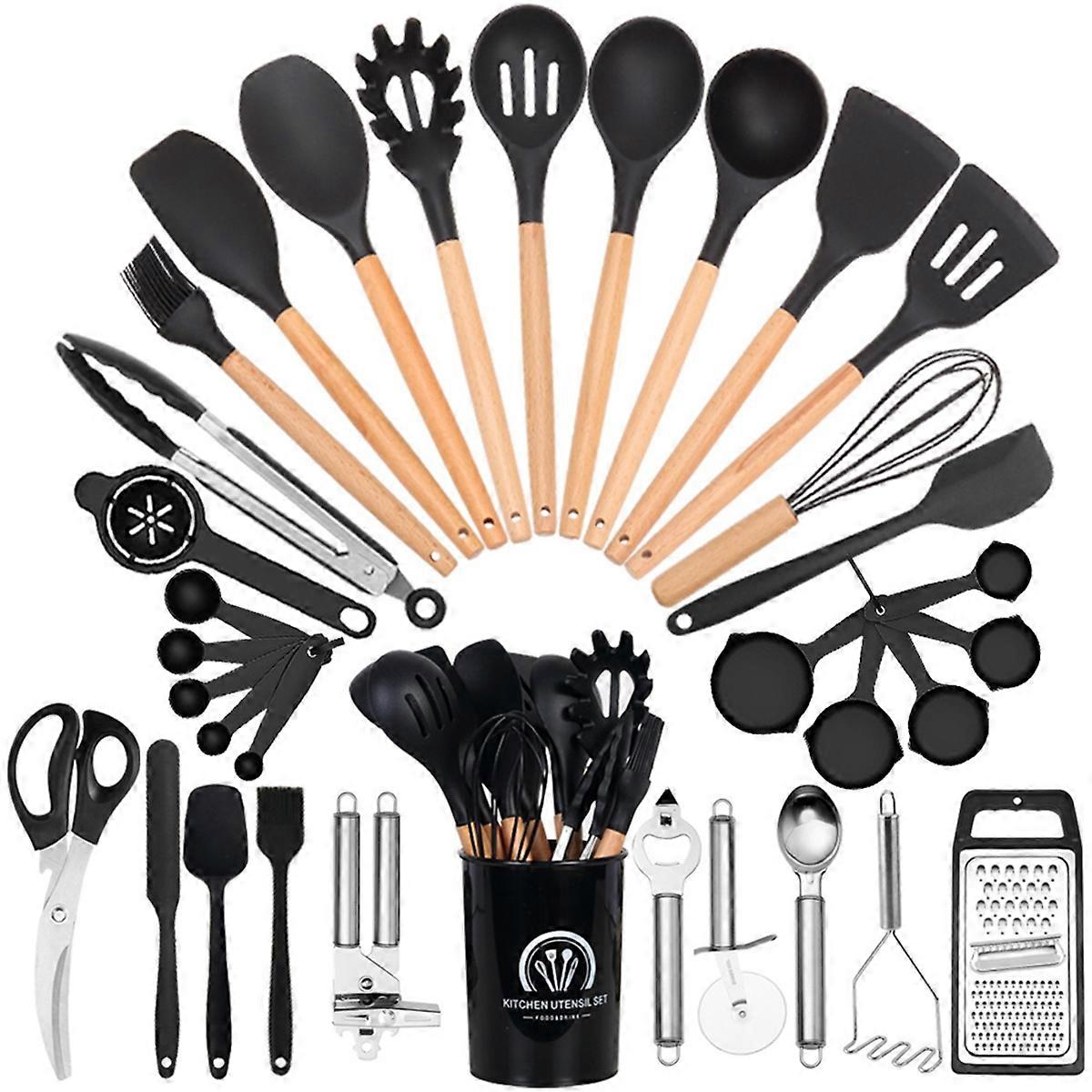 Chef Silicone Kitchen Utensil Set, With Grater Black