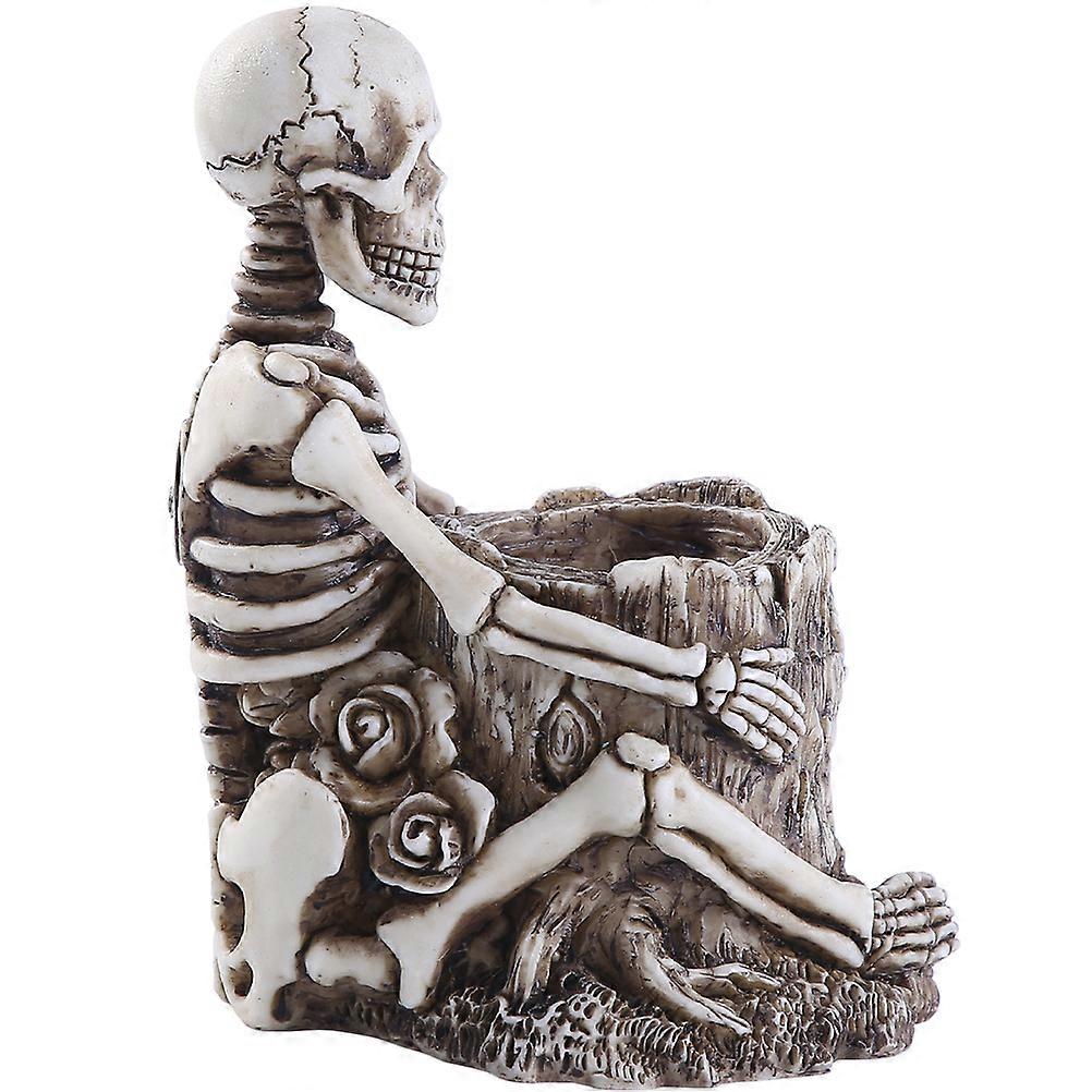 Skull Pen Holder with Cosmetic Organizer Function 2Pcs Set