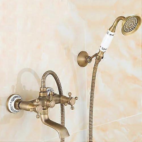 Vintage Bath Mixer Taps Wall Mounted Brass Shower Mixer Tap With Diverter Valve Double Cross Handle Antique