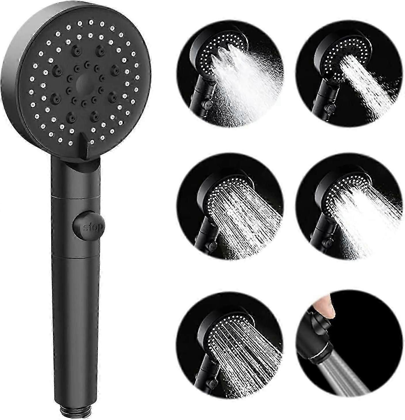 GEFIRE Hochdruck-Handbrause mit 5 Funktionen und Ein/Aus-Pausenschalter, Wassersparender Duschkopf Anti-Verstopfungsdse Duschkopf Handbrause, Einfach