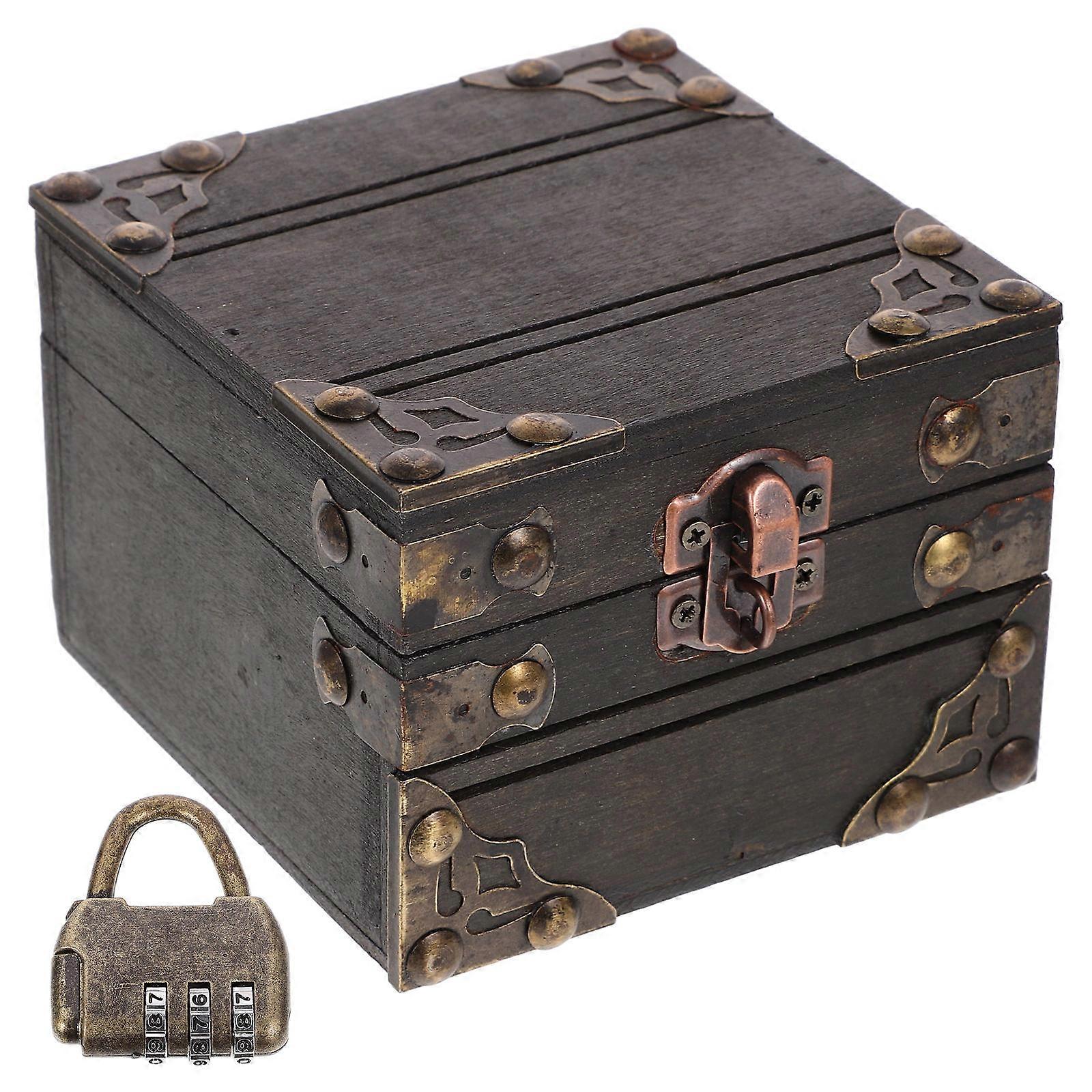 Retro Trinket Box for Storage Use with 4Pcs Wooden Jewelry Chest