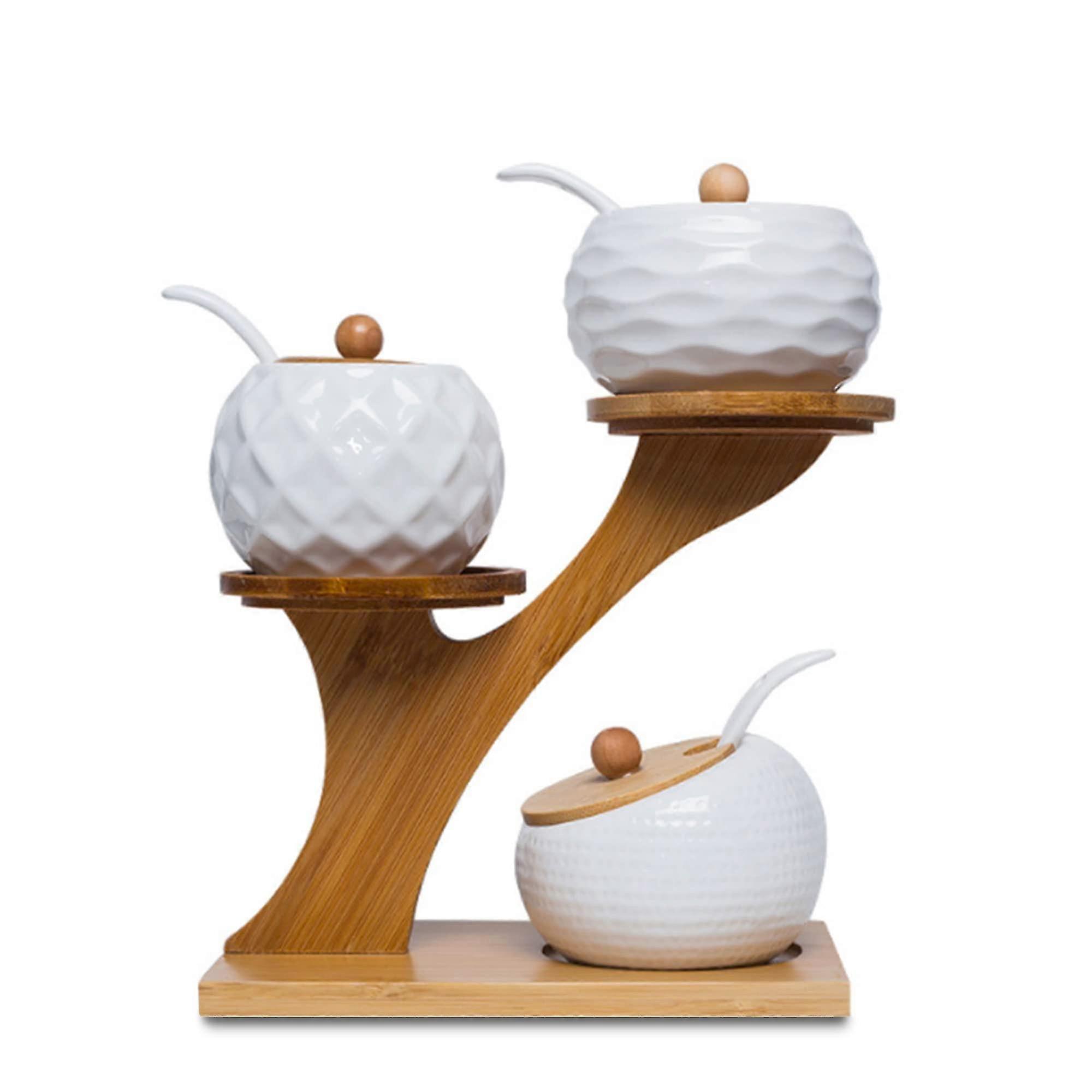 Porcelain spice jar set with bamboo lids and spoons wooden tray 170 ML for tea spices coffee set of 3 2025