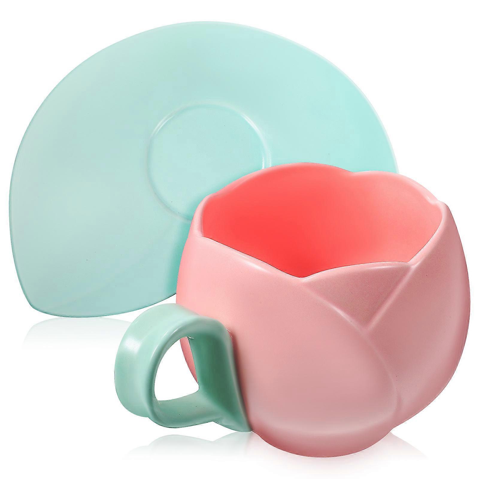 Assorted Color Ceramic Cup Saucer Set for Home Use 4Pcs Coffee Mugs
