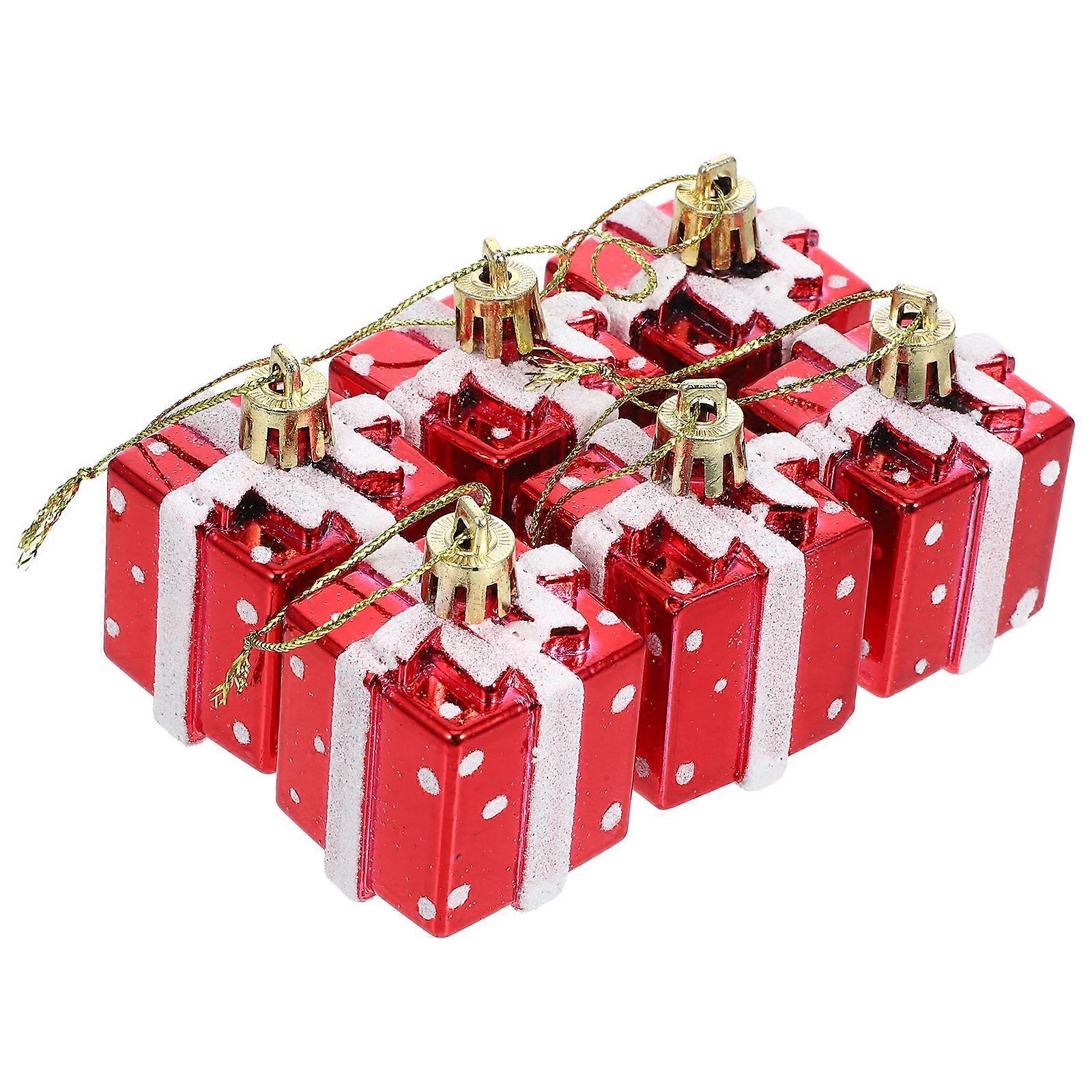 Mini Box Ornament 6Pcs Red Plastic for Decor with Elegant Box Design Tree Ornaments