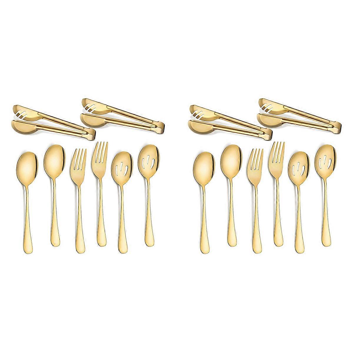 Stainless Steel Flatware Serving Utensils Large (Gold,8 Pieces)