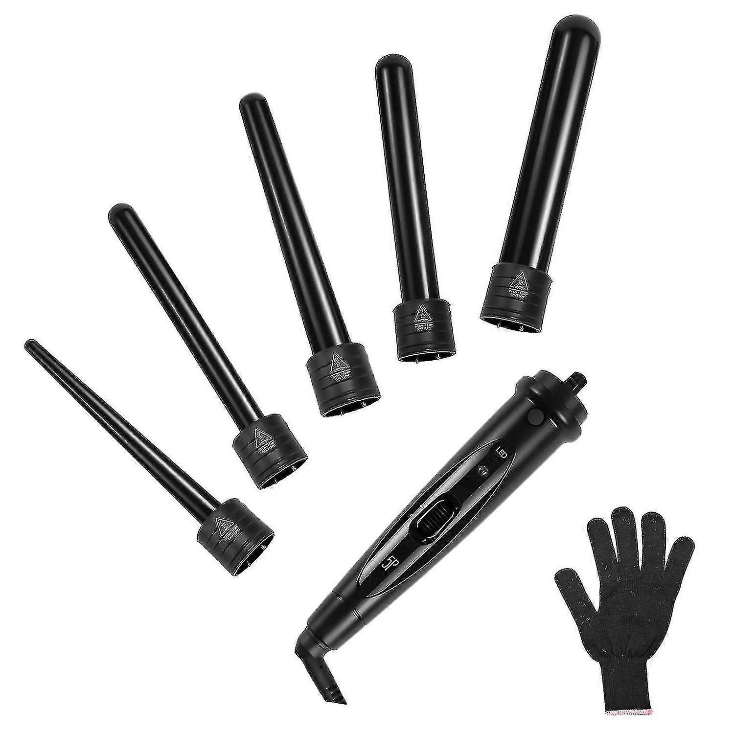 5 In 1 Curling Iron Wand Set, Black Curling Wand 0.35 To 1.25 Inch