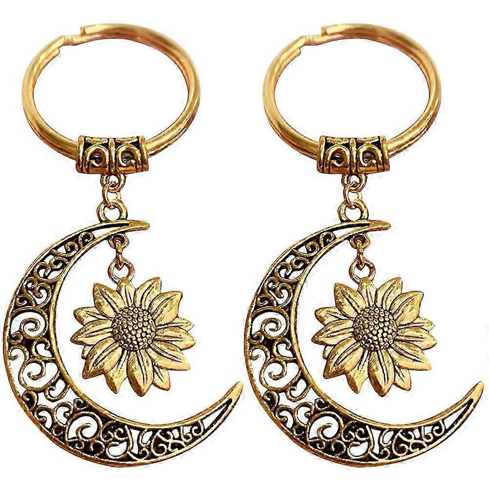 2pcs Moon Sunflower Keychain Decorative Keychain Backpack Charms Key Hanging Decor