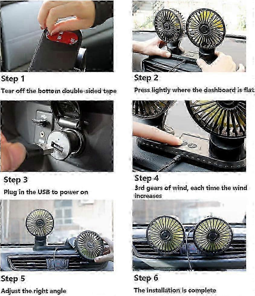 Multi-angle rotatable dashboard three-speed summer cooling fan accessories USB powered car dual-head fan